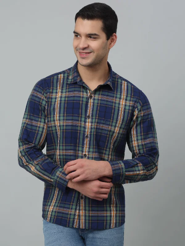 Men's Regular-Fit Shirts for a Classic FitMen's Navy Blue Casual Big Checks Full Sleeve Shirt