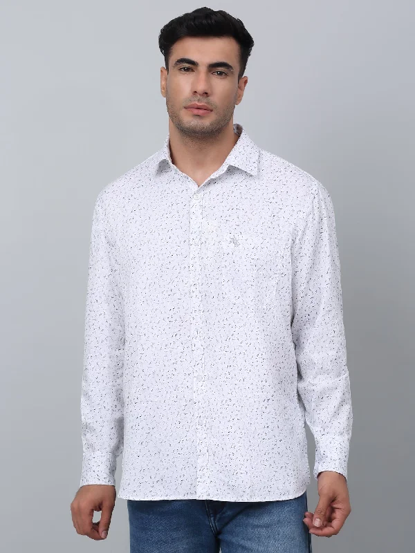 Men's Custom-Fit Shirts for a Personalized LookMen's White Casual Floral Ditsy Print Full Sleeve Shirt