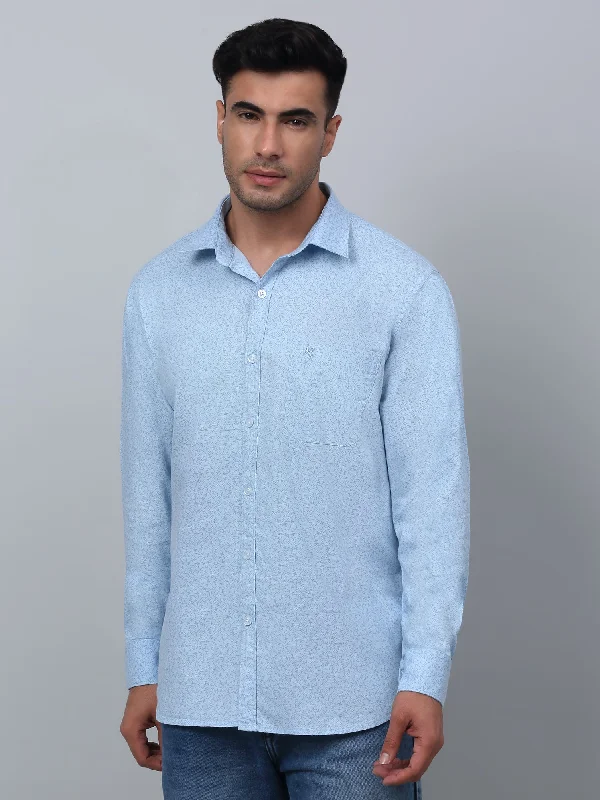 Men's French-Cuff Shirts for a Sophisticated EdgeMen's Light Blue Casual Ditsy Print Full Sleeve Shirt