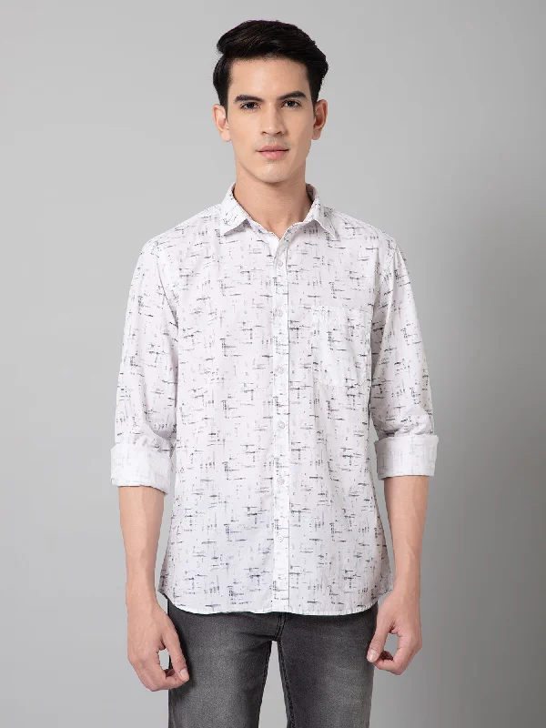 Men's Cufflink-Ready Shirts for Formal EventsMen's White Casual Abstract Print Full Sleeve Shirt