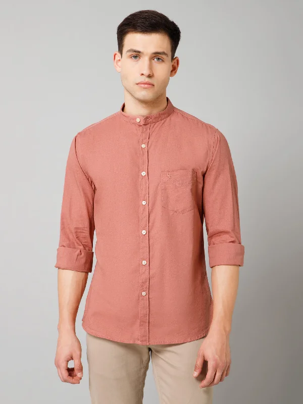 Men's Spread-Collar Shirts for a Bold StatementMen's Dark Peach Casual Plain Full Sleeve Shirt