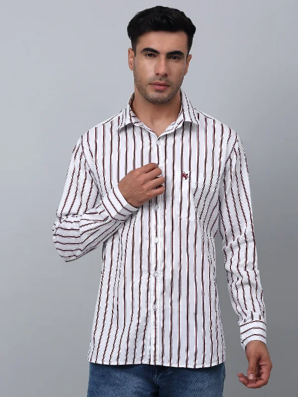 Lightweight Men's Poplin ShirtsMen's Red  Casual Thin Stripe Full Sleeve Shirt