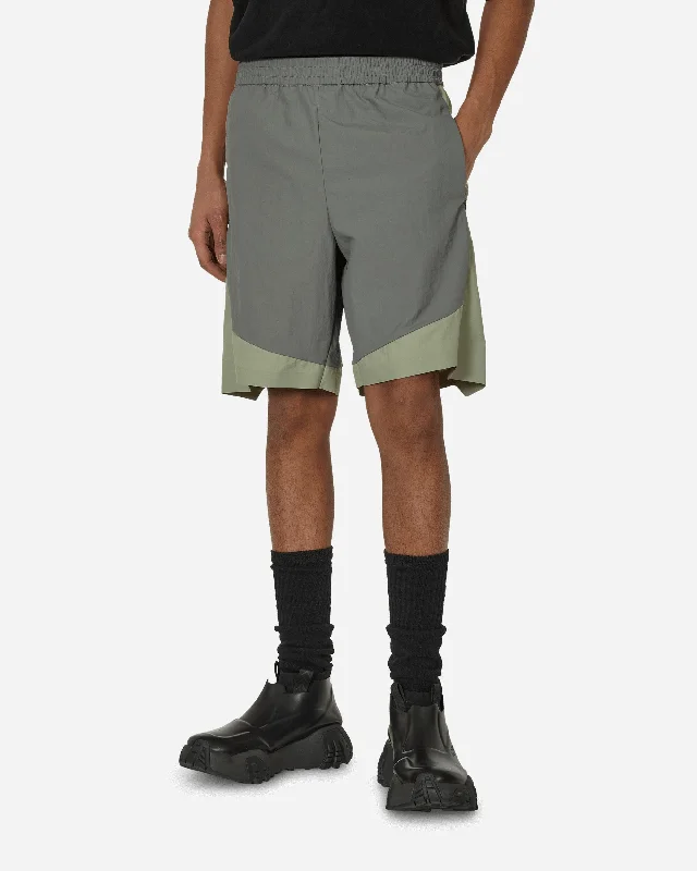 Men's Pants with Faux Leather PatchesNylon Shorts Grey / Green