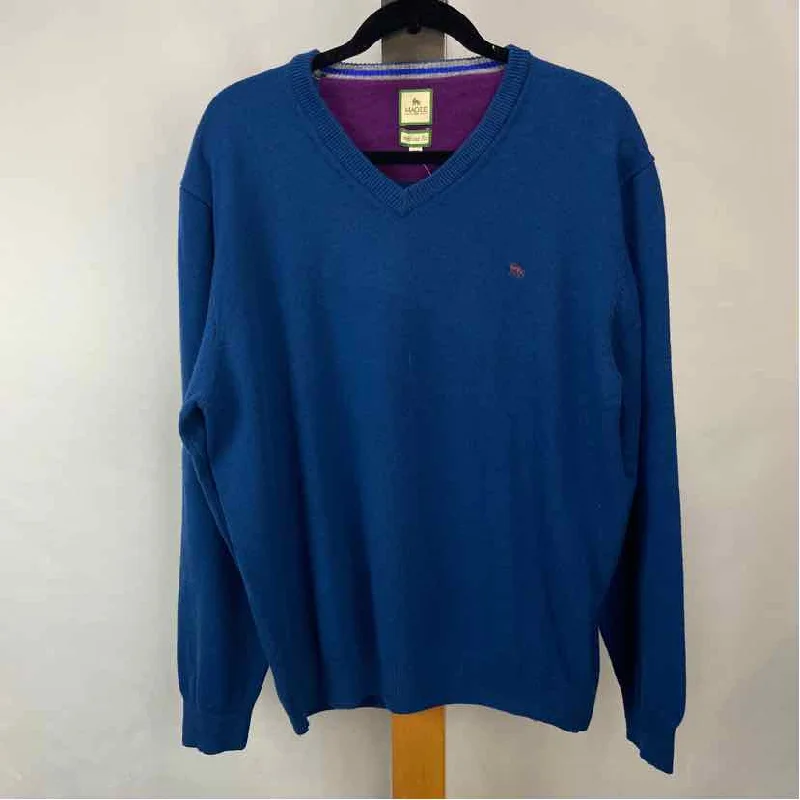 Men's Sweaters with Kangaroo PocketsMagee Men's Size XXL Blue Wool Solid Sweater