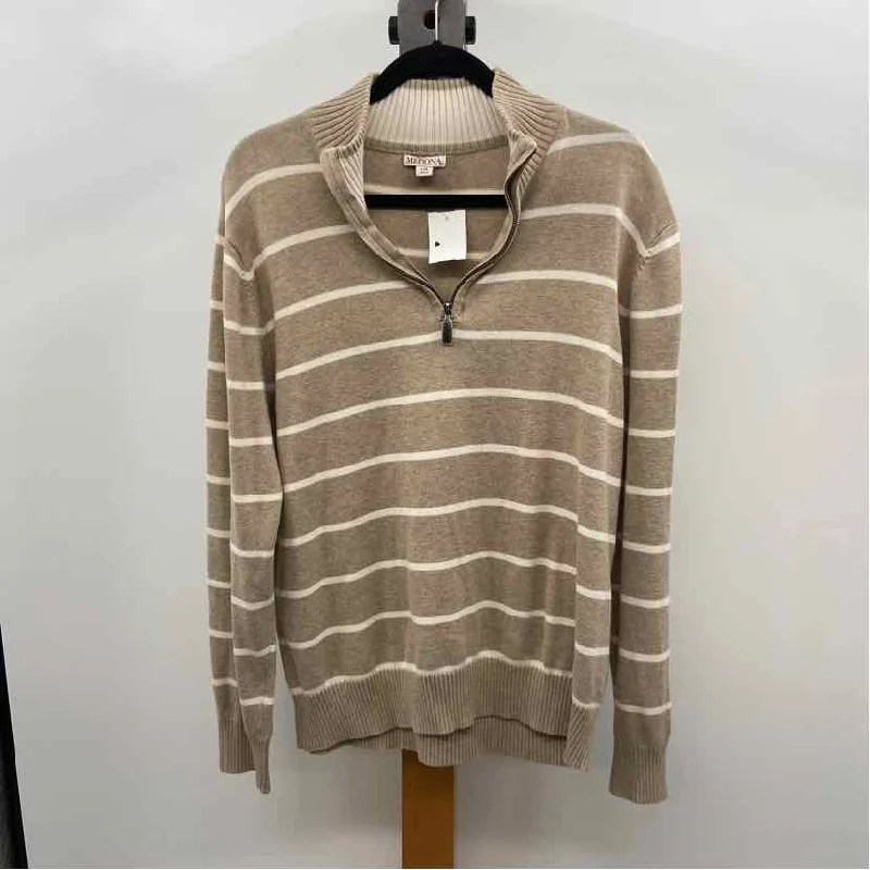 Men's Sweaters with Ribbed HemsMerona Men's Size L Tan Striped Sweater