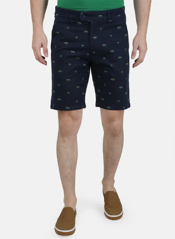 Men's Pants with UV ProtectionMens Navy Blue Printed Shorts