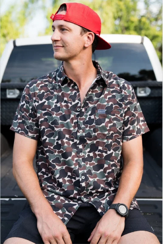 Layered Men's Henley ShirtsPerformance Button Up -  Throwback Camo