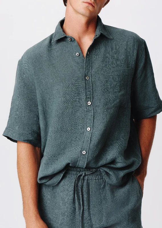 Casual Men's Button-Down ShirtsLinen with Wash Camp Shirt - Slate