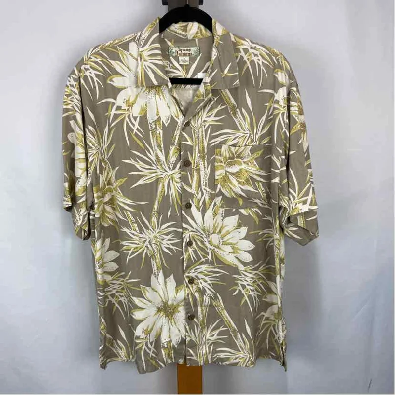 Men's Patterned Dress Shirts for a Unique TwistTommy Bahama Men's Size M Taupe Silk Tropical Short Sleeve Shirt