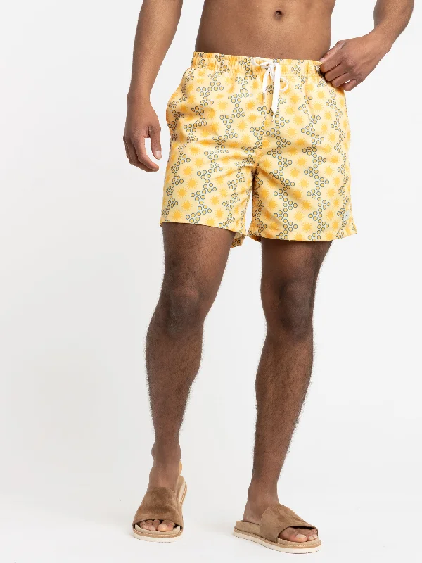 Men's Pants with Flat-Front DesignsYellow Disco Sun Honey Swim Trunks