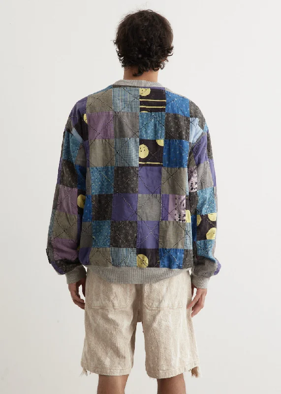 Men's Sweaters with Button-Down Plackets12/-Gradrelle SWT Knit x PROFILE RAINBOWY Quilt 2-Tone Sweater