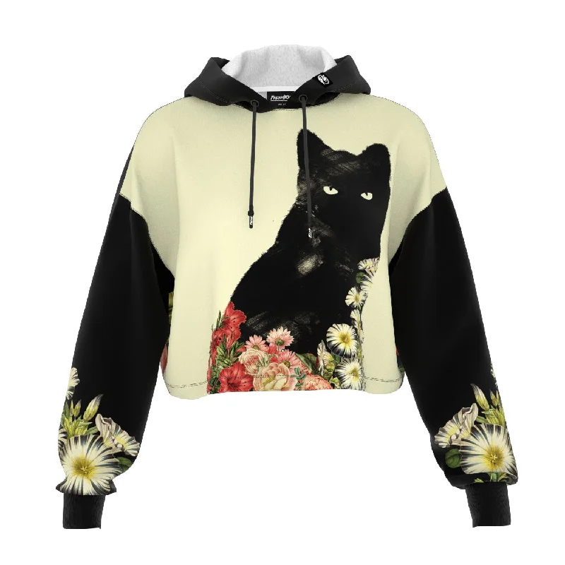 Men's Hoodies with Military InfluenceBlack Cat Vintage Flowers Cropped Hoodie