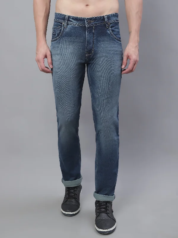 Men's Jeans with a Distressed LookMen's Ultra Narrow fit Heavy Fade Indigo Blue  Jeans