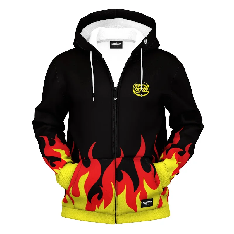 Men's Hoodies with Ribbed HemsCartoon Flame Zip Up Hoodie