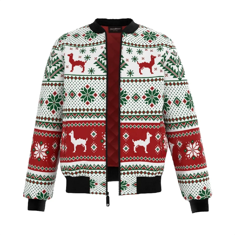 Men's Coats for RunningChristmas Lama Texture Bomber Jacket