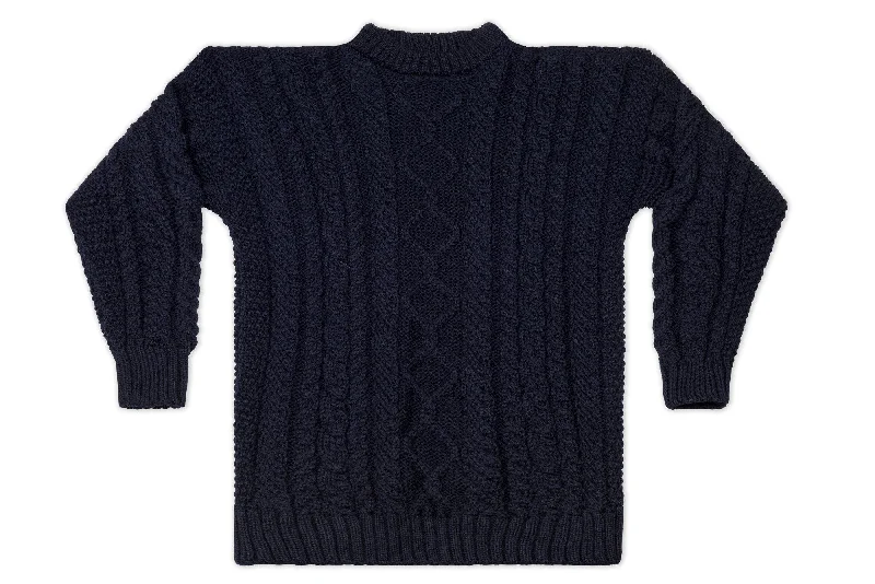 Men's Sweaters with Zippered PocketsCrew Neck Aran Sweater In Navy