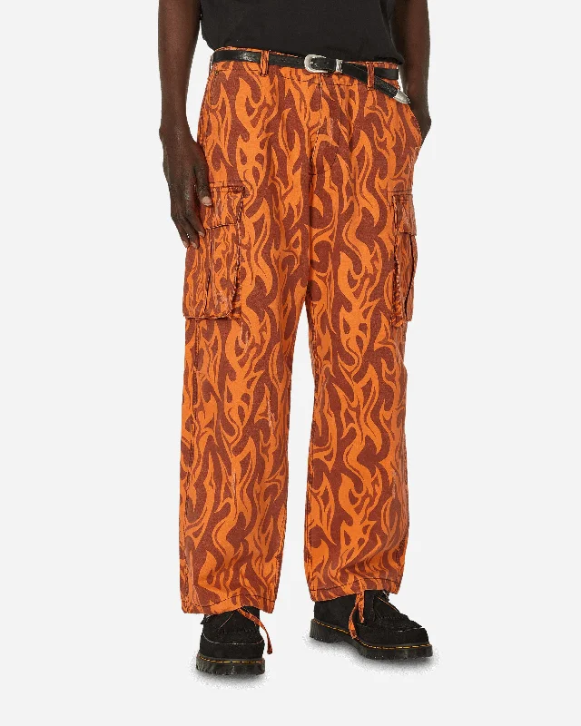 New Arrival Designer Men's JeansPrinted Flame Cargo Pants Orange