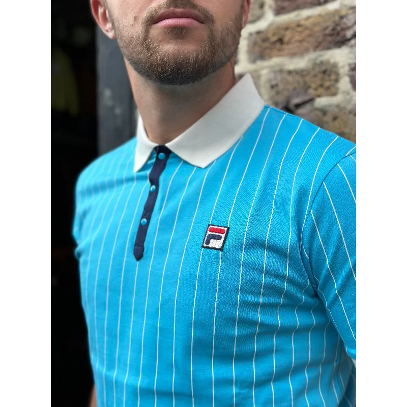 Striped Men's TopsFila Vintage - BB1 Cyan Blue/Gardenia/Navy - Polo