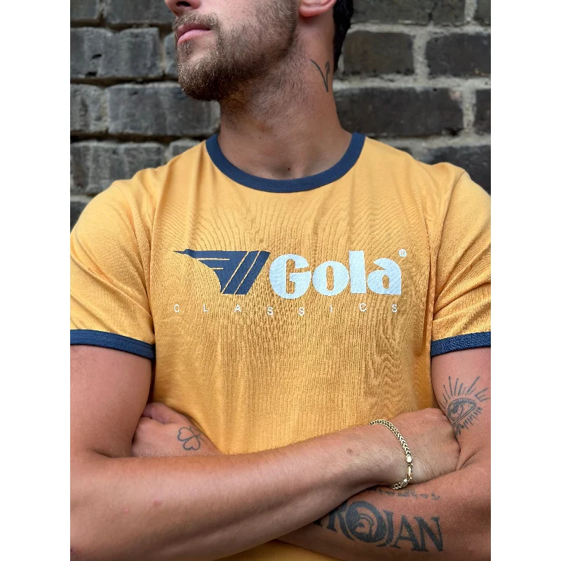 Men's Shirts with Graphic SleevesGola - Gold & Navy Short Sleeve Ringer - T-Shirt