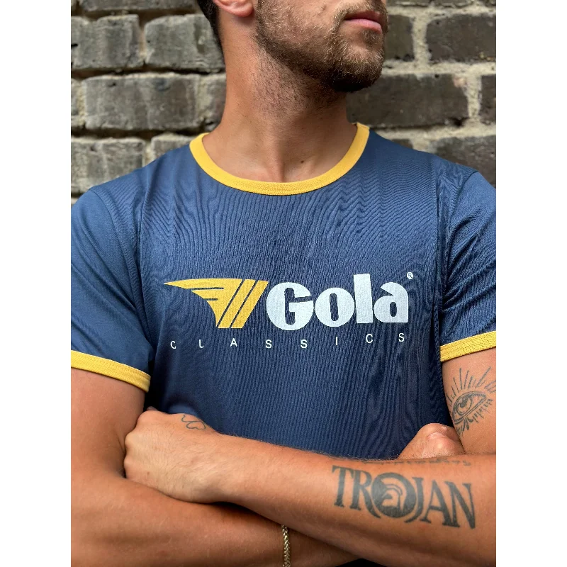 Men's Shirts with Belt LoopsGola - Navy & Gold Short Sleeve Ringer - T-Shirt