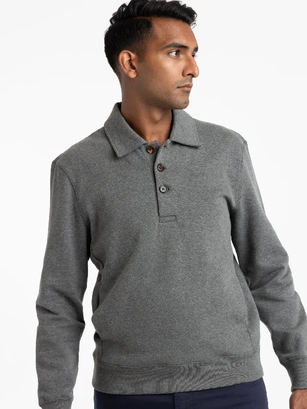 Men's Sweaters with Checkerboard PatternsGrey Cotton-Blend Polo Sweater