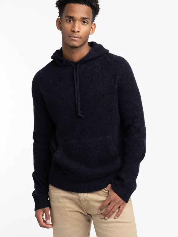 Men's Sweaters with Embroidered DesignsHunter Navy Washable Cashmere Hooded Sweater