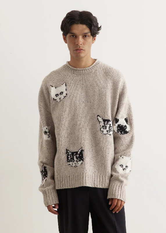 Chic Men's Cashmere SweatersKuelu Cat Jacquard Sweater