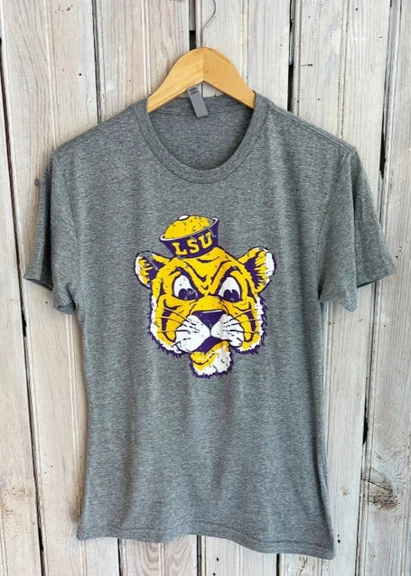 Men's Shirts with Barrel CuffsLSU Tigers T-Shirt Crew Neck Cartoon Tiger