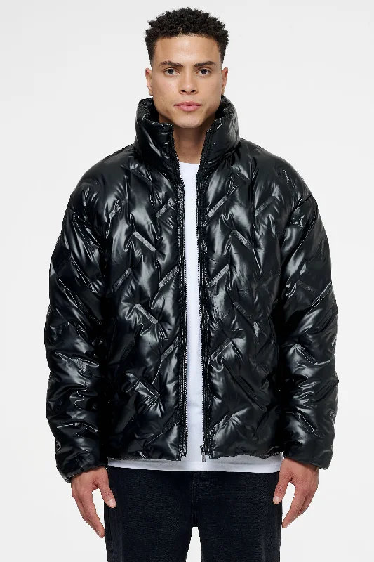 Men's Coats with Removable LiningsLugo Oversized Monogram Puffer Jacket Black