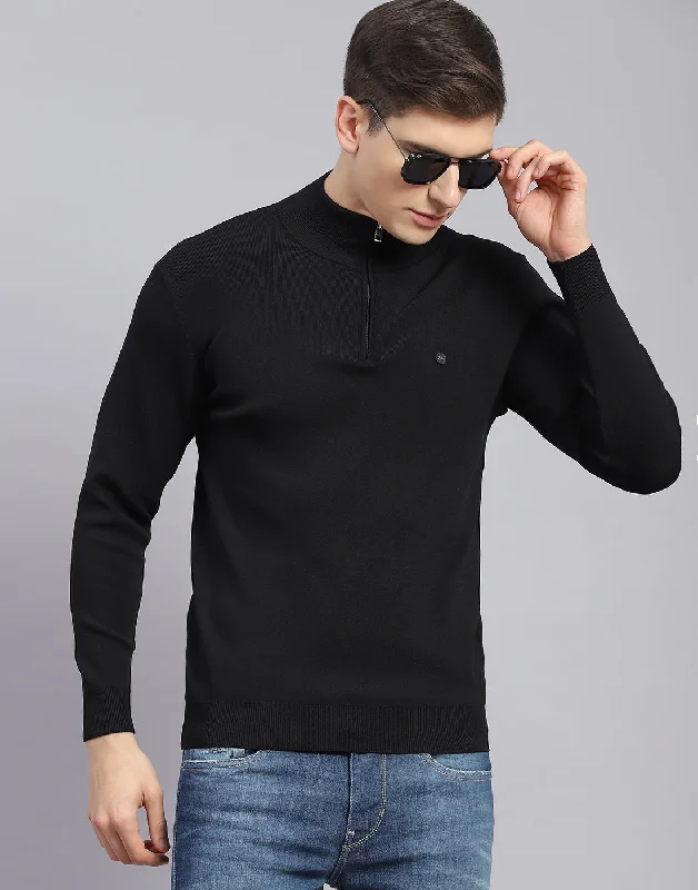 Men's Sweaters with A-Line ShapesMen Black Solid H Neck Full Sleeve Sweater