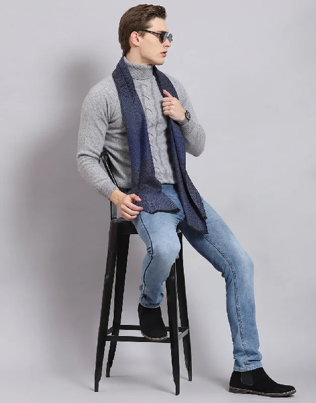 Men's Sweaters with Flat-Front DesignsMen Grey Self Design H Neck Full Sleeve Sweater