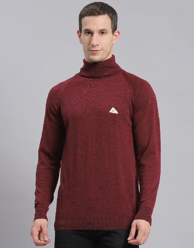 Men's Sweaters with Skinny FitsMen Maroon Solid H Neck Full Sleeve Sweater