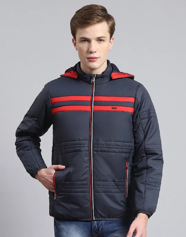 Men's Coats for Every OccasionMen Navy Blue Solid Hooded Full Sleeve Jacket