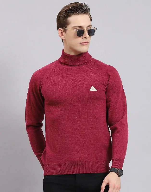 Men's Sweaters with Unique and Custom DesignsMen Purple Solid H Neck Full Sleeve Sweater