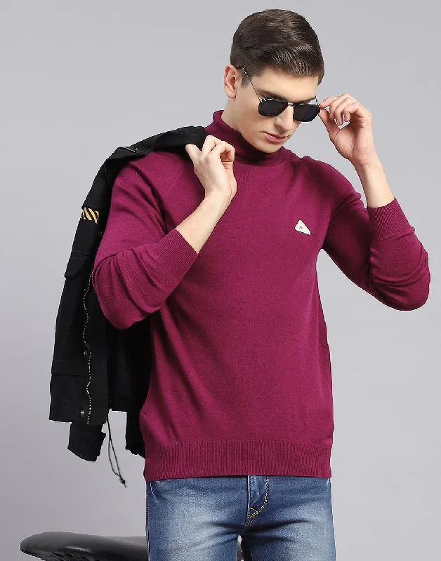 Men's Sweaters with Tailored FitsMen Purple Solid H Neck Full Sleeve Sweater