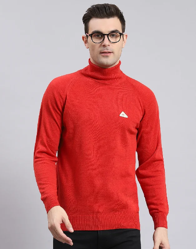 Men's Sweaters with Relaxed FitsMen Red Solid H Neck Full Sleeve Sweater