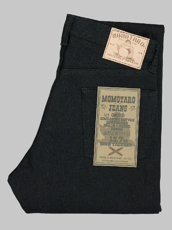 Men's Straight-Leg JeansMomotaro 0405-B 15.7oz Black x Black High Tapered Jeans