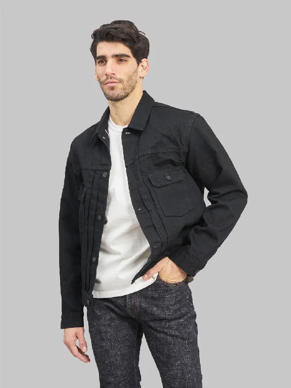 Men's Coats with Embroidered DetailsMomotaro MXGJ1108 15.7oz Black x Black Type II Jacket