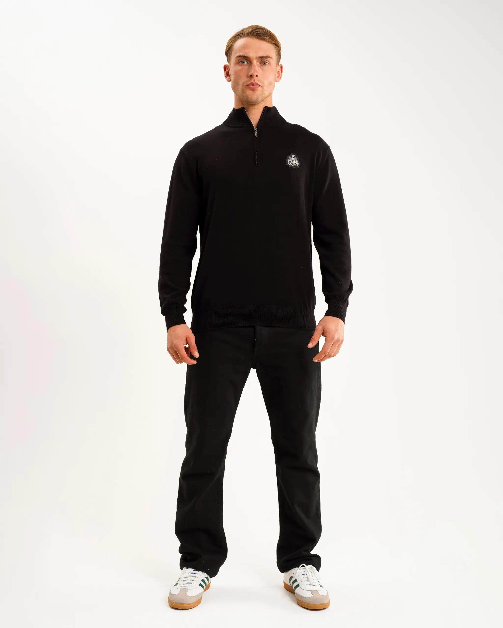 Men's Sweaters with Button CuffsNewcastle United Men's Black Cotton Half Zip Knitted Sweater