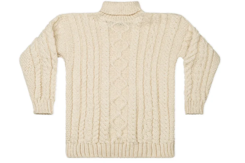 Men's Sweaters with Contrast TrimPolo Neck Aran Sweater In Cream