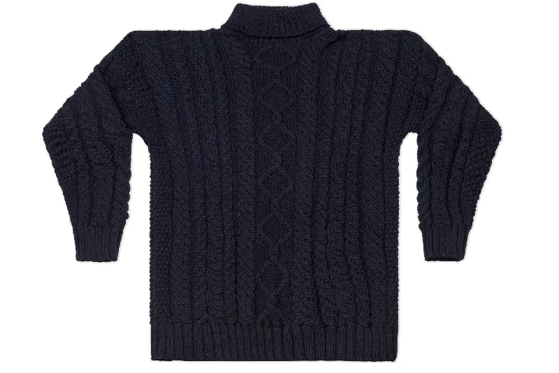 Men's Sweaters with Patch PocketsPolo Neck Aran Sweater In Navy