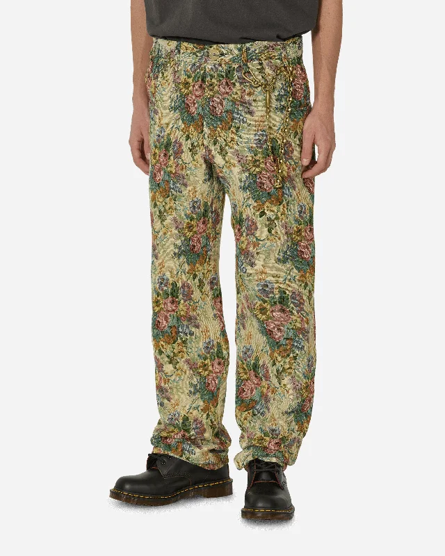 Hipster Men's JeansFloral Jacquard Long Work Multicolor Pants