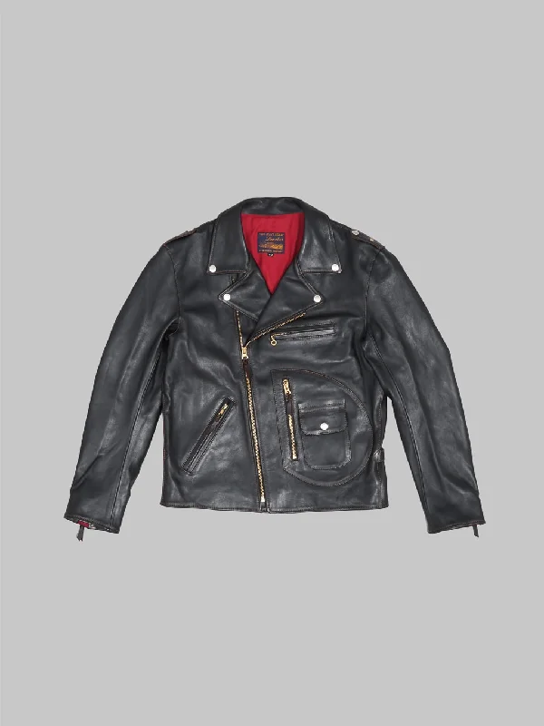 Men's Coats with Chest PocketsThe Flat Head FN-LJ-HW001 Horsehide Double Rider's Jacket Black Aniline