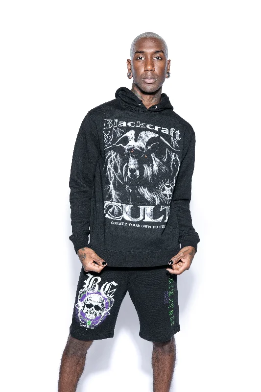 Men's Sweaters with High-Low HemlinesThird Eye Goat - Hooded Pullover Sweater