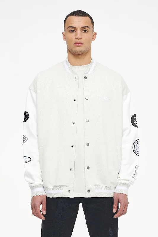 Men's Coats with Embroidered DetailsYardley Varsity Jacket Washed Angels Cream Bright White