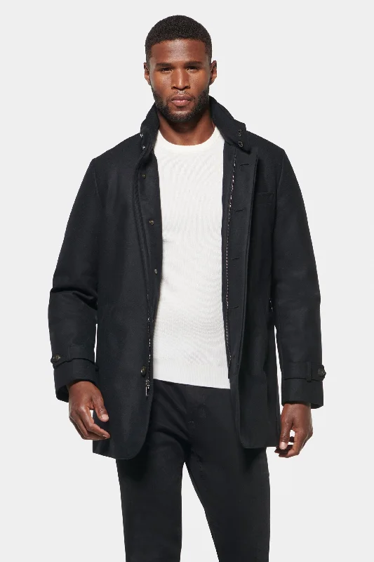 Men's Coats with ZippersSlim Hooded Stretch Car Coat, Black