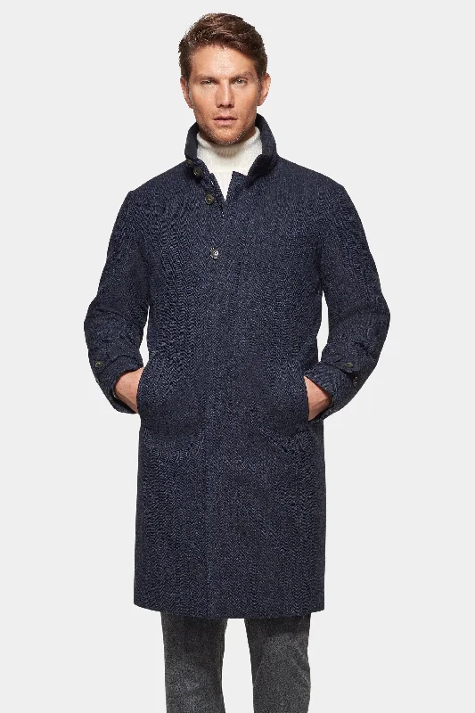 Best Men's Leather CoatsCashmere Wool Topcoat, British Blue Herringbone