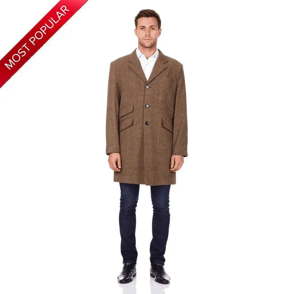 Men's Coats for BikingDe La Creme MAN - Mens Wool Blend Herringbone Design Coat