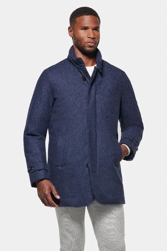 Modern Men's Field JacketsSlim Hooded Stretch Car Coat, French Blue