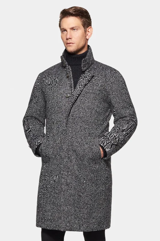 Lightweight Men's WindbreakersCashmere Wool Topcoat, Grey Black Herringbone